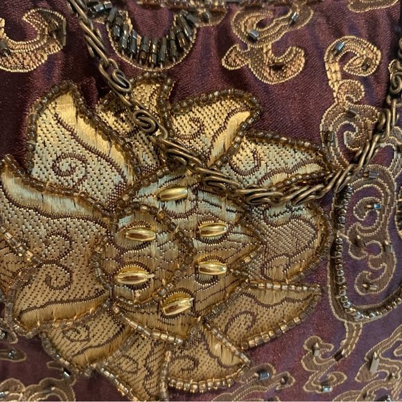 Vintage Brown Beaded Embroidered Chain Purse - Picture 3 of 16